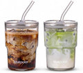 BLUEPOLAR 13oz/400ml Glass Water Tumbler with Straw and Lid Sealed Carry On Thick Wall Iced Coffee Cup Glass Cup for Water, Iced Tea Fruit Juice Etc (White-2Pack)