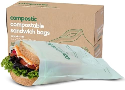 Compostic Compostable XL Sandwich Bags, 100 Ct, Zip-Seal Essential