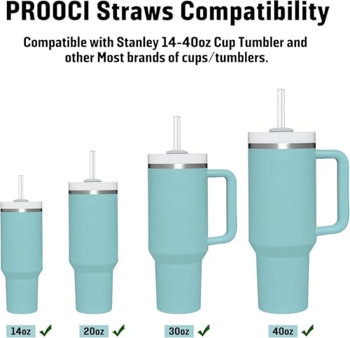 6-Pack 12" Replacement Straws for Stanley & Yeti 30oz-40oz Cup Tumbler, PROOCI Food Grade Tritan Plastic Reusable Straws with 2 Cleaning Brush, Clear Long Straw for Drinking Smoothie, Cocktails, Juice
