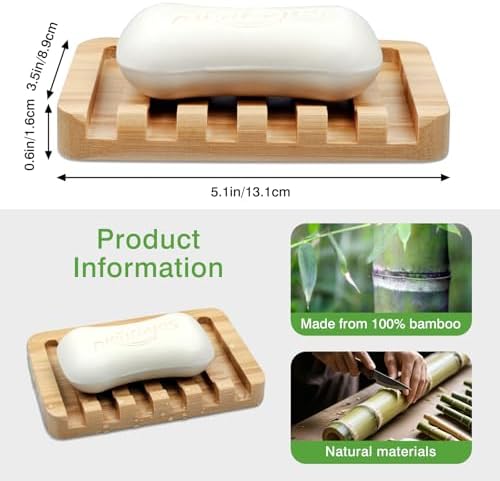 Self-Draining Bamboo Soap Dish – Natural One-Piece Soap Saver for Shower, Bathroom, Kitchen Sink, and Bathtub with Anti-Slip Design