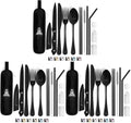 Taplord Portable Travel Silverware Set With Case, Includes 10 Pcs of Travel Utensils With Case, Stainless Steel Flatware Set For Camping, Lightweight (Black) (Pack of 3)