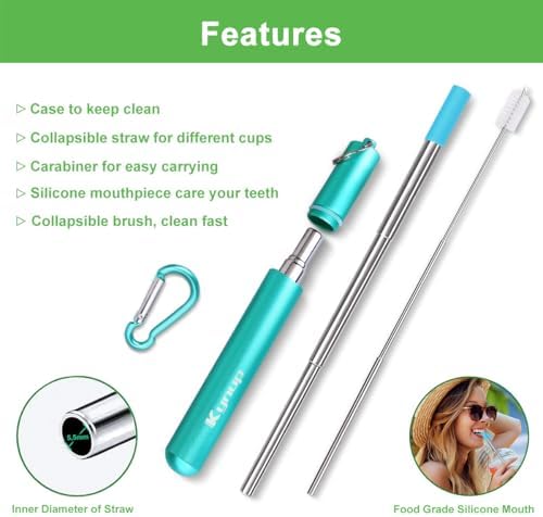 Kynup 4Packs Reusable Straws, Metal Straw with Silicon, Travel Drinking Straws with Case, Keychain, Cleaning Brushes, Silicon Pcs Perfect for Travel, Gifts (20 PCS) Blue-Black-Silver-Turquoise