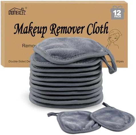 HOMEXCEL Makeup Remover Cloth 12 Pack Reusable Makeup Remover Pads Washable