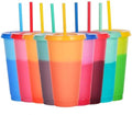 Color Changing Cups, 9 Pack 24oz Plastic Tumblers, Reusable Iced Coffee & Smoothie Cups with Lids and Straws for Parties and Travel (Colors, 9 Packs)