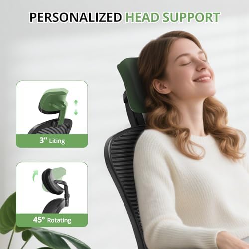 Office Chair Ergonomic Desk Chair, 330LBS Capacity, High Back Computer Chair for Long Hours Comfortable, Rolling Swivel Executive Task Chair for Home Office with Flip-up Armrests, Black