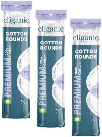 Cliganic Premium Cotton Rounds for Face, Makeup Remover Pads, 300 Count