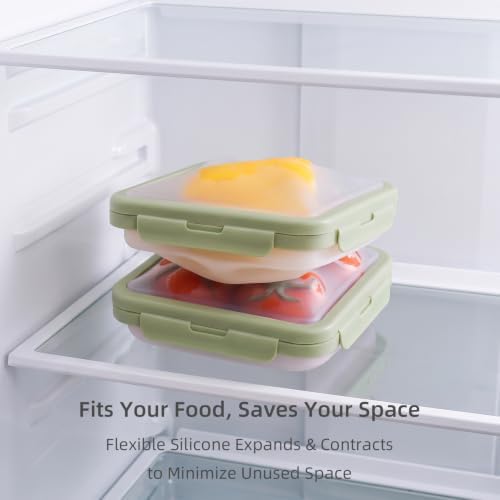 Reusable Silicone Food Storage Container with Lid Avocado Saver(6.5 cups/0.4 gal), Onion Keeper, Foldable Silicone Kitchen Organizers for Fridge