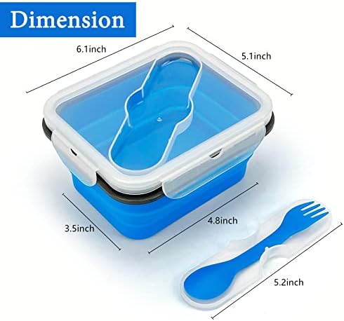 Small Silicone Collapsible Snacks Container with lid and 2 in 1 Spoon & Fork, Food Grade Silicone Bento Lunch Container, For Leftovers Meal Prep, Microwave/Freezer/Dishwasher Safe, 700ml