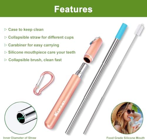 Kynup Collapsible Reusable Metal Straws, Travel Straws with Storage Cases