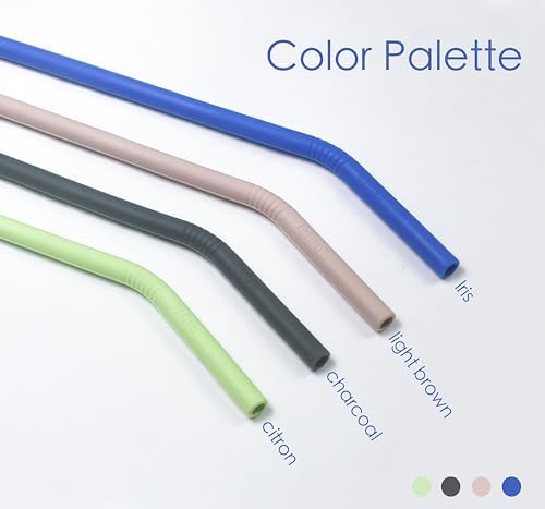 Stanley Cup Accessories 14” Extra Long Silicone Reusable Replacement Drinking Straws for 40 oz Quencher Tumbler,Wine Bottle-Blue Iris,Green Citron,Charcoal,Light Brown With Bendable Brush