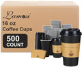 Lamosi 500 Pack 16 oz Coffee Cups, Disposable To Go Paper Cups with Lid
