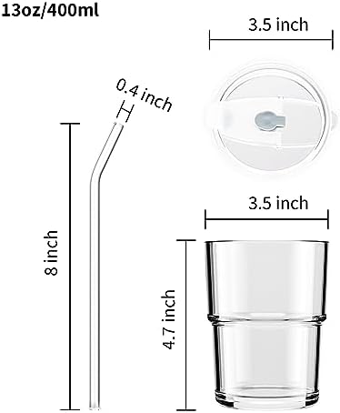 BLUEPOLAR 13 oz Tumbler Water Glass, Water Bottle with Straw and Dustproof Lid, Coffee Ice Cup Double Wall Insulated Glass Cup (White-4pack)