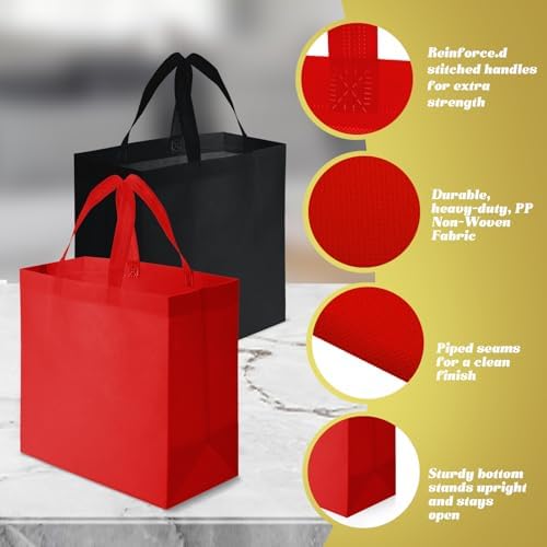 Reginary 100 PCS Non Woven Tote Bags Bulk,Red,Black
