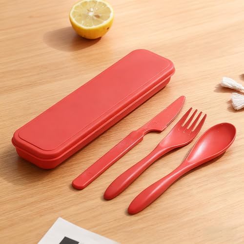 Wheat Straw Travel Cutlery 3pk Portable Knife Fork Spoon with Storage Case