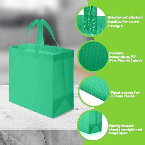 Reginary 100 PCS Non Woven Tote Bags Bulk,Green