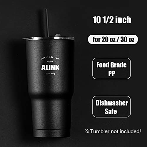 ALINK 12-Pack Reusable Black Straws, 10.5" Long Hard Plastic Tumbler Replacement Straws for 16 OZ 20 OZ 30 OZ Stanley, YETI, Mason Jar, Starbucks Tumblers, Set of 10 with Cleaning Brush