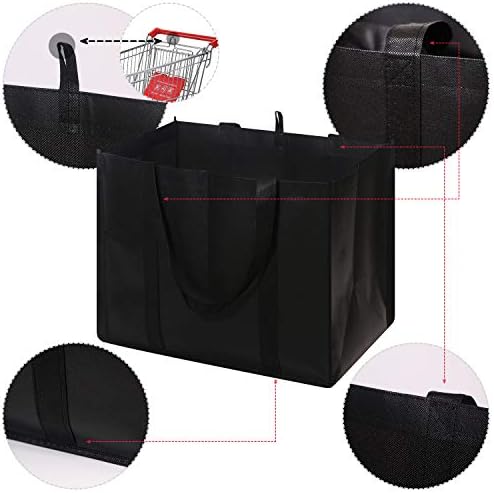 DIOMMELL Set of 10 Reusable Grocery Bags Extra Large Foldable Heavy Duty Shopping Tote Produce Bag with Reinforced Handles, Black