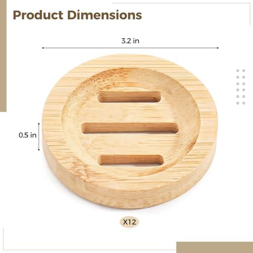 12 Pcs Round Wooden Soap Dishes, Wooden Soap Holders with Ventilation Holes, Soap Trays for Bars, Natural Color, Ideal for Bathroom and Kitchen Use
