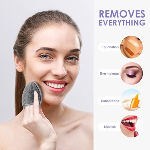 SUNLAND Reusable Makeup Remover Pads for Face,Eye,Lips 32 Pack Microfiber Face Cleansing Gloves Washable with Laundry Bag and Travel Bag Rounds Toner Pads（Round 3.15inchx32,Dark Grey）