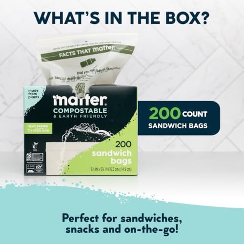 Matter Compostable Sandwich Bags, Resealable, 200 Count, Made From Plants
