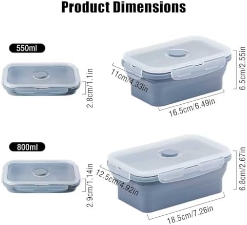 Silicone Collapsible Food Storage Containers-Prep/Storage Bowls with Lids – Set of 2 Silicone Lunch Containers for Kitchen, Camping, Dishwasher, Microwave, Freezer Safe(550ML and 800ML, Blue)