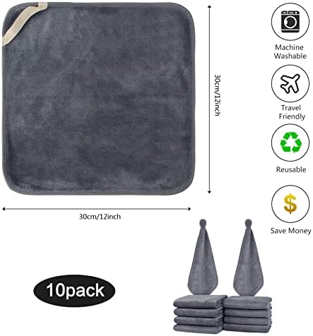 Microfiber Facial Cloths Fast Drying Washcloth 12inch x 12inch Grey 10 pack