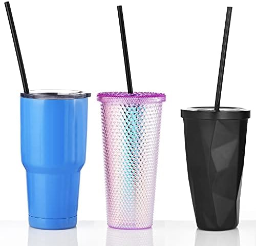 ALINK 13 inch Extra Long Reusable Straws, 12 Pack Black Hard Plastic Tumbler Straws for Stanley Owala 40 oz, 1 Gallon, 64 oz 32 oz Tall Bottles, Starbucks Cups with Brush