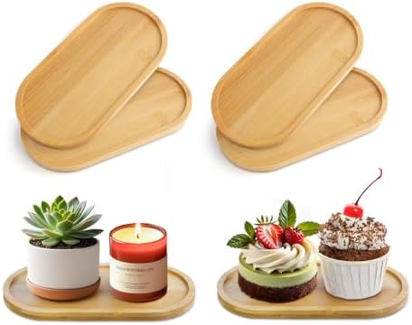 6Pcs Bamboo Tray for Bathroom, Small Wooden Trays Decorative for Candle