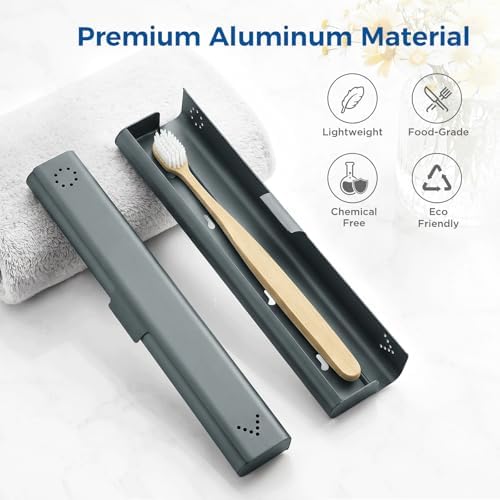 Toothbrush Travel Case Aluminum, Portable Toothbrush Holders Travel, Manual Toothbrush Case Container for Traveling, Bathroom, Camping, Business Trip-1Pack Gray