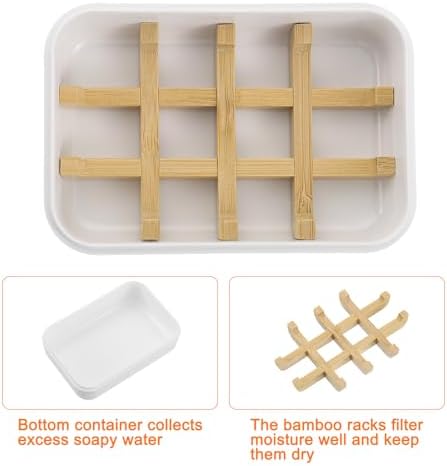 uxcell Wooden Soap Holder, Self-Draining Soap Box with Lid Wooden Soap Bar Tray for Shower Bathroom Kitchen, White 2pcs