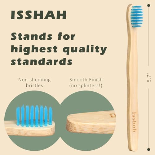 Isshah Kids Bamboo Toothbrushes Biodegradable Handle BPA Free Eco Friendly Children Size, Pack of 4