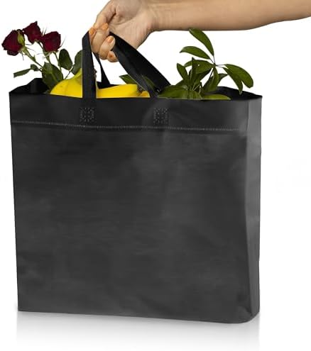 Simply Cool 50 Pack Reusable Grocery Bags, Medium Tote Bags Bulk, Black