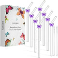 Cute Glass Straws with Purple Bow Charms, 8-Pack 9-Inch Bent for Tumblers