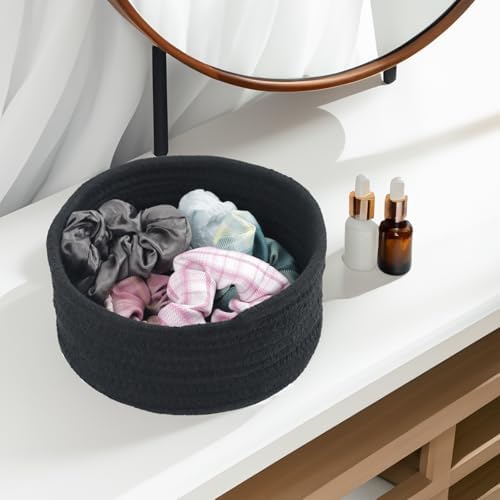 Small Woven Cotton Rope Baskets, Set of 3, Black