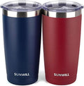 SUNWILL Travel Coffee Mug with Lid, 20 oz Tumbler Set of 2, Insulated Stainless Steel Cup for Water, Tea, Powder Coated Wine & Navy