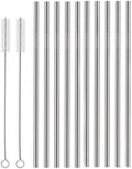 Set of 10 Stainless Steel Straws, HuaQi Straight Reusable Drinking Straws 10.5'' Long 0.24‘’ Dia for 30 oz Tumbler and 20 oz Tumbler, 2 Cleaning Brush Included (10 Straight Straw + 2 Brushes）