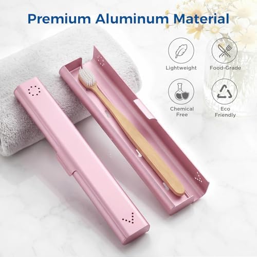 2 Pack Toothbrush Travel Case Aluminum, Portable Toothbrush Holders Travel, Manual Toothbrush Case Container for Traveling, Bathroom, Camping, Business Trip(Silver, Pink)