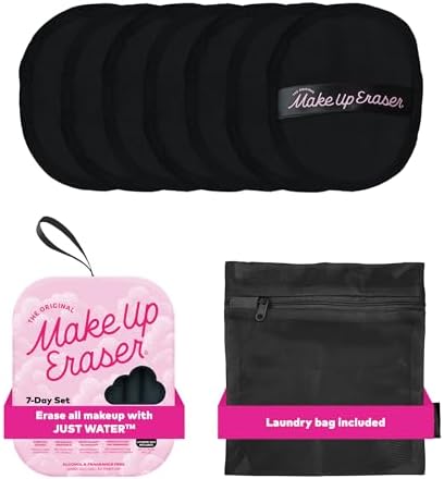 The Original MakeUp Eraser 7-Day Set, Erase All Makeup With Just Water, Including Waterproof Mascara, Eyeliner, Foundation, Lipstick, Sunscreen, and More! Chic Black, 7ct.
