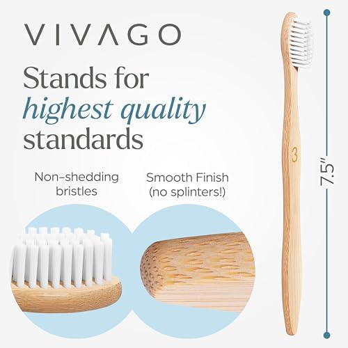 VIVAGO Bamboo Toothbrushes 10 Pack – Plant-Based Medium Bristles