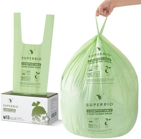 SUPERBIO 13 Gallon Compostable Kitchen Waste Bags with Handles