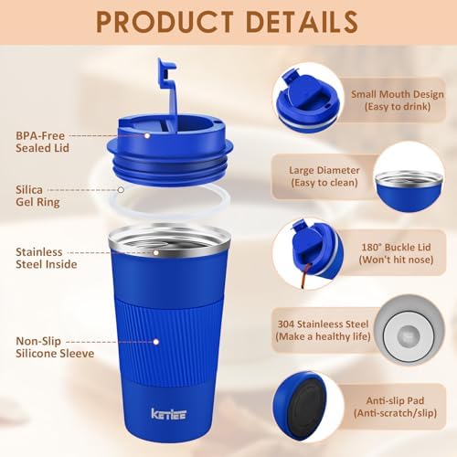 KETIEE Travel Coffee Mug 12oz: Insulated Travel Mug with Leakproof Lid