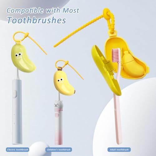 Banana-Shaped Toothbrush Protector Cover 2 Pack (Green & Yellow), with Toothpaste Dispenser, 2-in-1 Clip on Toothbrush Travel Case for Home Travel and Camping