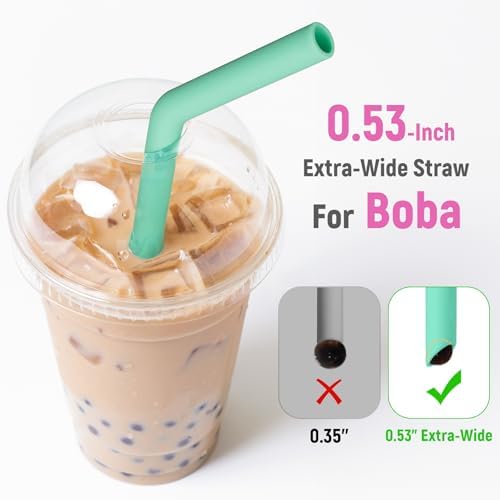 NiHome 6 PCS Extra Wide Reusable Bent Silicone Straws for Boba & Smoothies