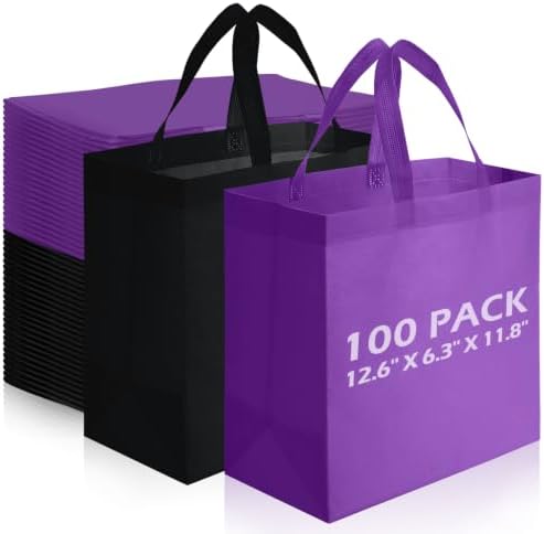 Reginary 100 PCS Non Woven Tote Bags Bulk,Black & Purple