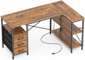 Huuger L Shaped Office Desk with Power Outlets & 3 Drawers