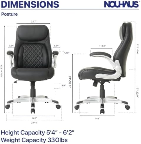 Nouhaus +Posture Ergonomic PU Leather Office Chair. Click5 Lumbar Support with FlipAdjust Armrests. Modern Executive Chair and Computer Desk Chair (Black)