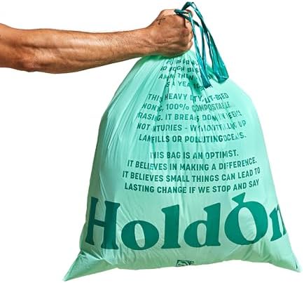 HoldOn Compostable Tall Kitchen Drawstring Bags - 13 Gallon, 40 Count