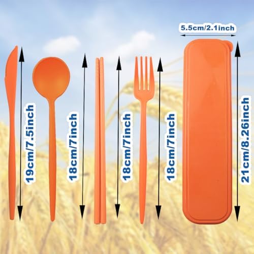 ELANE 4 Sets Reusable Travel Utensils Set with Case,Camping Cutlery Set Reusable Cutlery Set with Case,Utensil Sets for Lunch Picnic Daily Use Outdoor (orange)