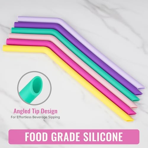 NiHome 6-Pack Wide Reusable Bent Silicone Straws for Smoothies, Milkshake