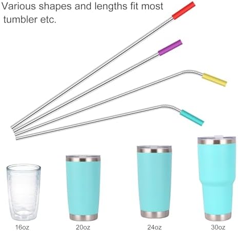 20 Pack Reusable Stainless Steel Metal Straws,10.5" & 8.5" Reusable Drinking Straws with 20 Silicone Tips 5 Straw Brushes 1 Travel Case,Eco Friendly Extra Long Metal Straw Fit for 20 24 30 oz Tumbler